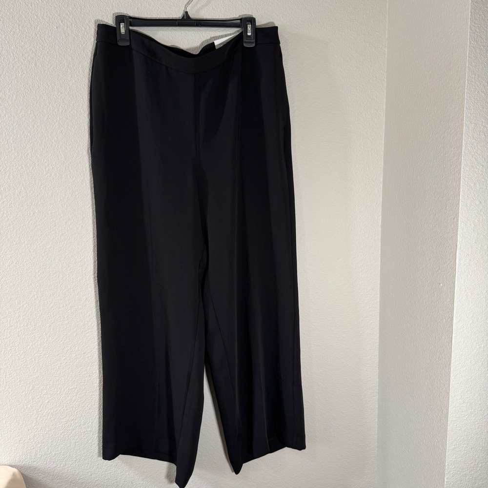 Chico's Black Wide Leg Trousers Size 2.5R US 14R Elastic Back Waist Pockets NWT